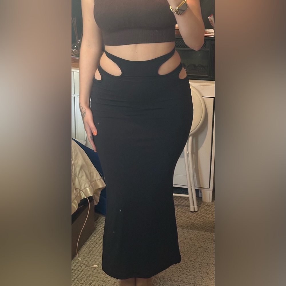 WhiteFox Boutique Black Cut-Out Maxi Skirt
